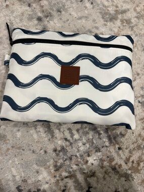 Navy Wave Pattern Beach Bag with Pouch